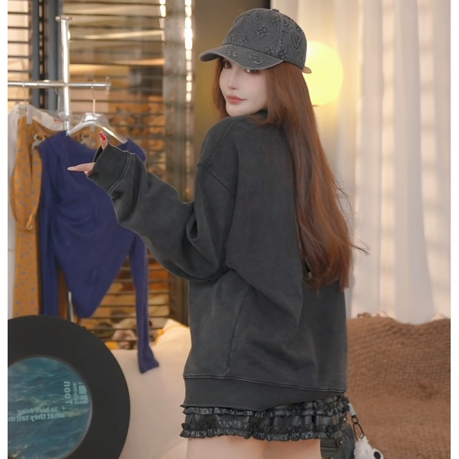 GUIDI GUDI【克系光波】气质休闲百搭时尚长袖上衣卫衣 V9430488H