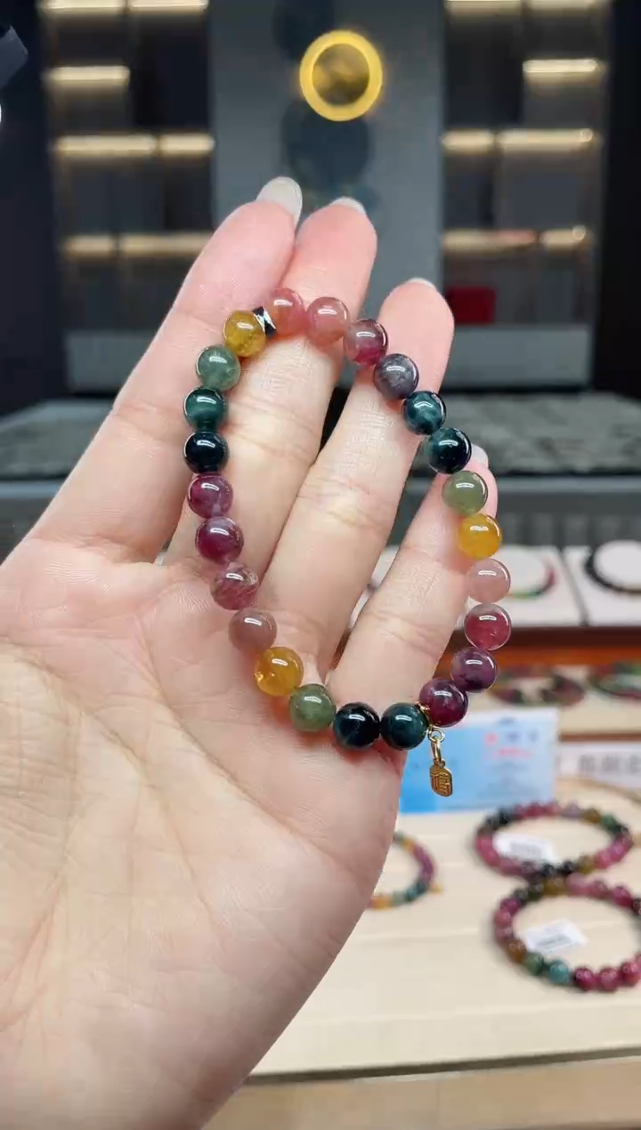 未镶嵌老矿碧玺彩虹单圈手串7mm+碧玺（多样性发一条）T