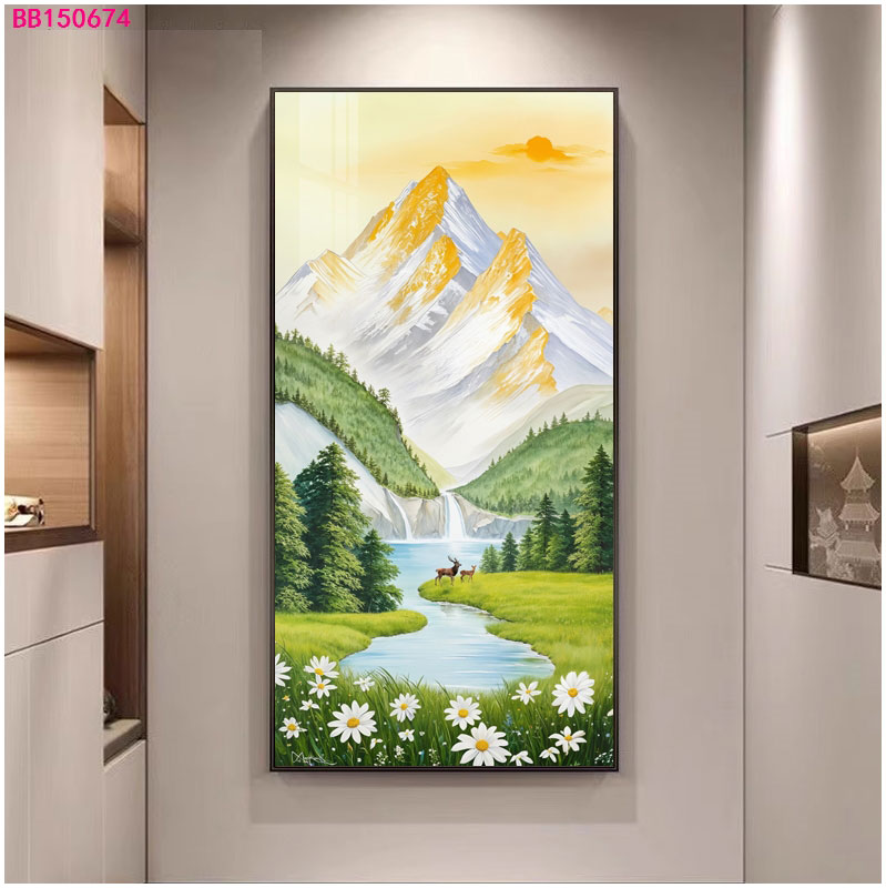 502森林系小鹿山水中式轻奢客厅卧室沙发背景玄关挂画