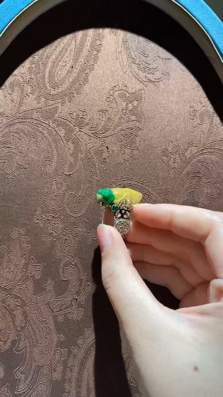 【闪购商品】翡翠戒指银S925镶嵌红翡绿翠 26号