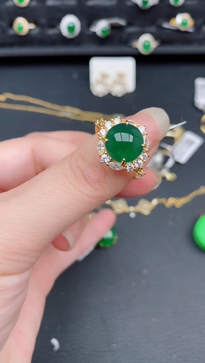 银S925镶嵌戒指翡翠天然a货翡翠216