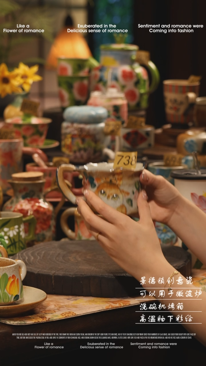 陶瓷738景德镇高温釉下彩绘设计师款式