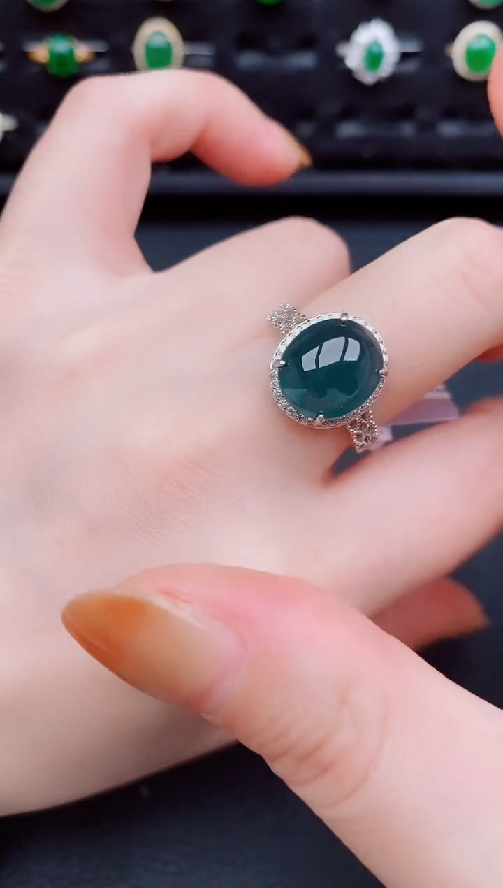 【闪购商品】翡翠戒指银S925镶嵌天然a货翡翠126