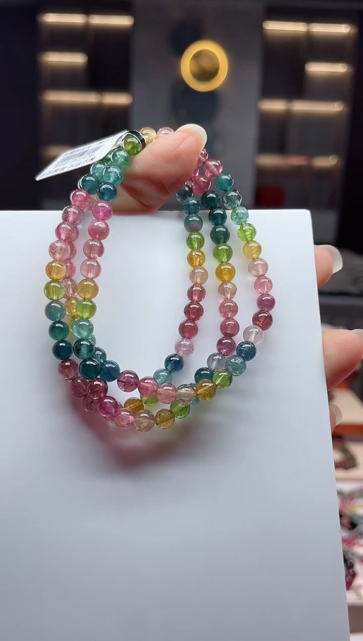 未镶嵌老矿碧玺彩虹三圈手串5mm+碧玺（多样性发一条）Q