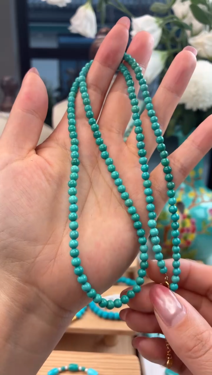 银S925镀金镶嵌绿松石项链1