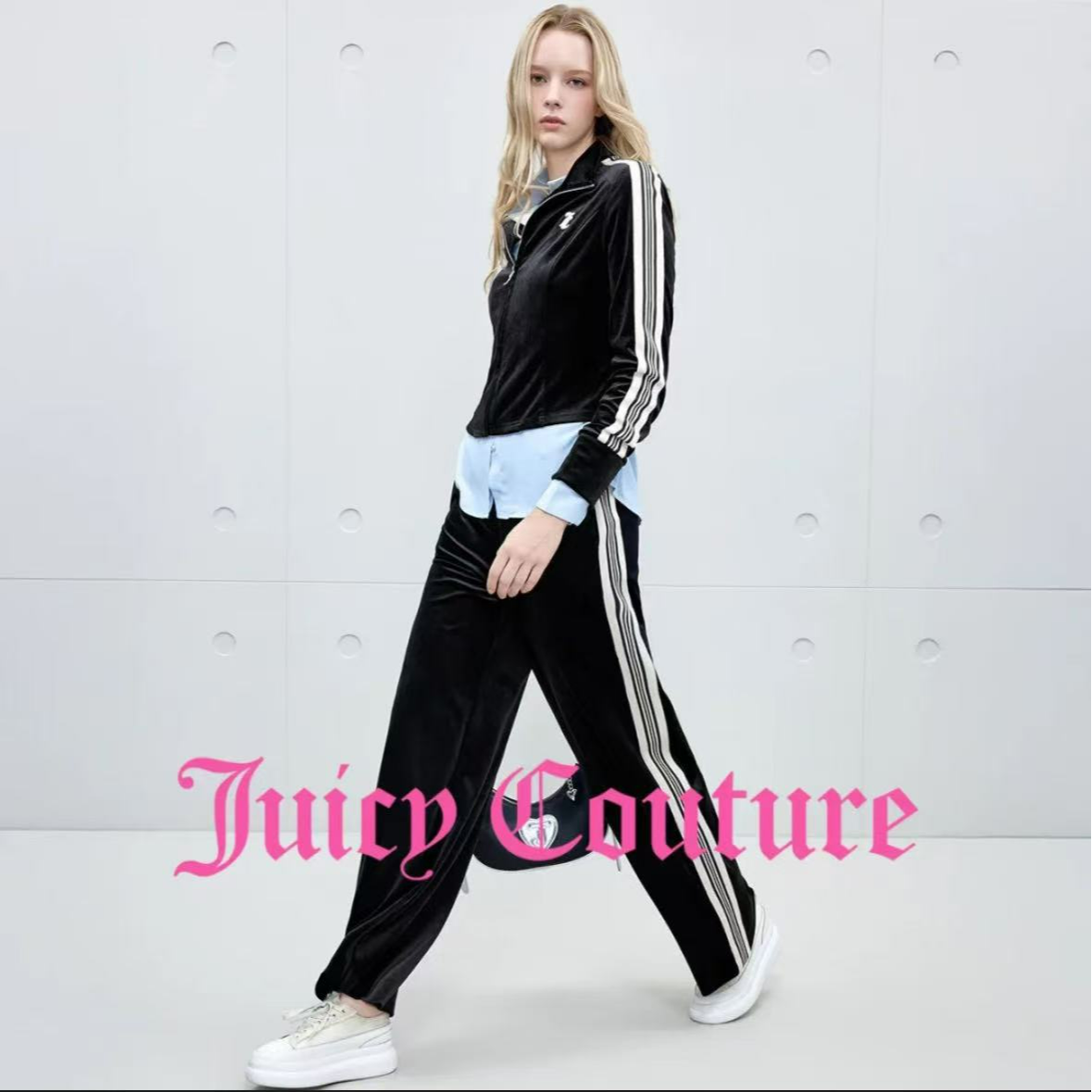 Juicy Couture橘滋侧边装饰织带直筒丝绒休闲长裤女