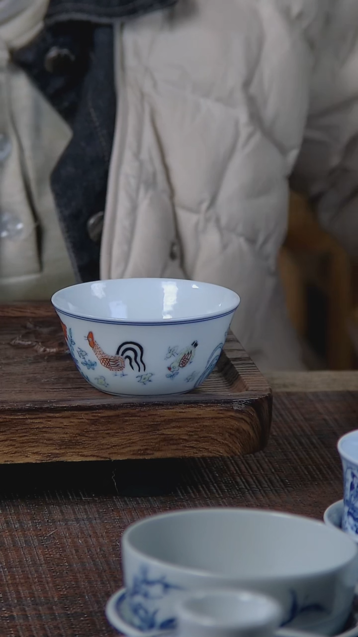 【闪购商品】折葵非器手工手绘斗彩鸡缸杯