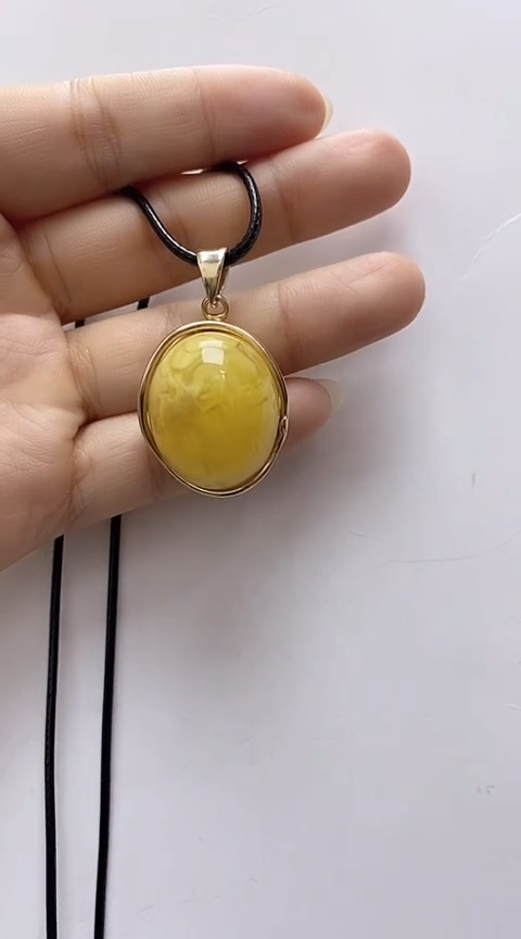 【闪购商品】琥珀裸石银S925镶嵌蜜蜡吊坠