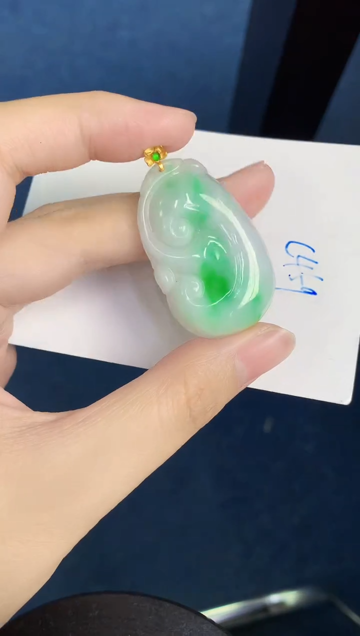 翡翠18K金镶嵌颈饰天然翡翠緬甸A貨