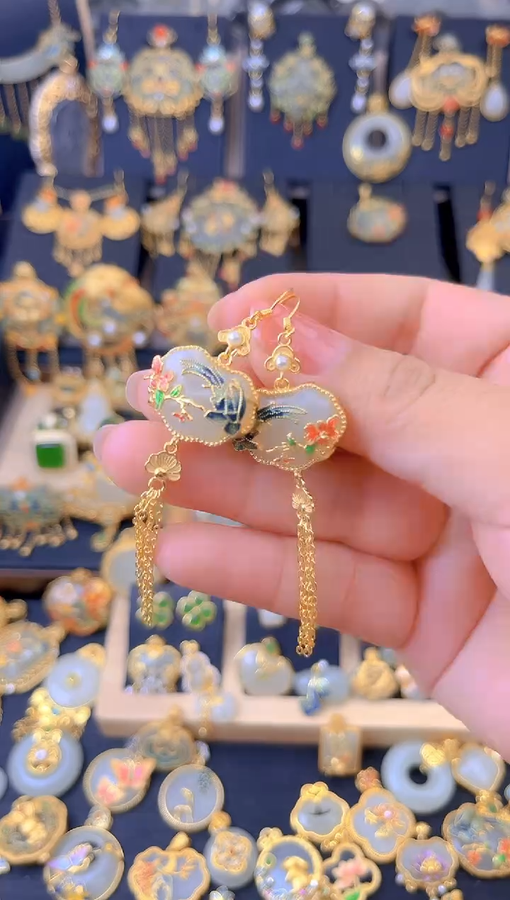 【闪购商品】和田玉耳坠银S925镀金镶嵌凤凰回头耳坠