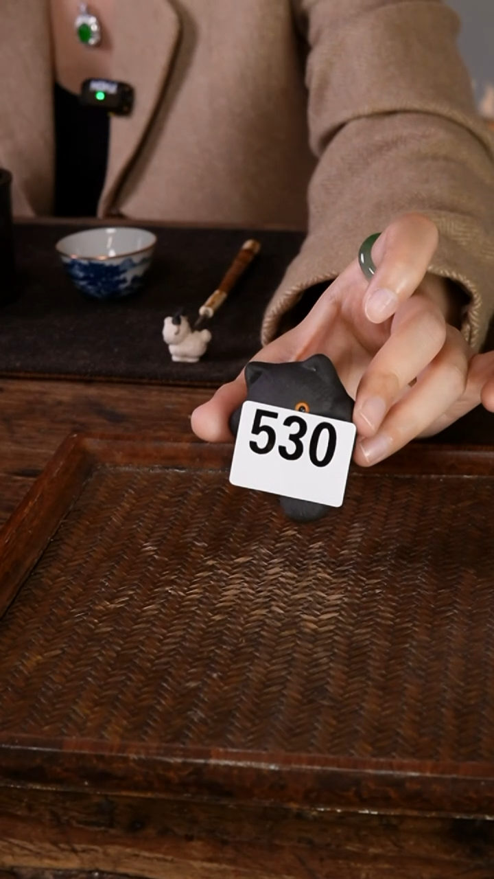 摆件陶黑色小猫茶宠..530