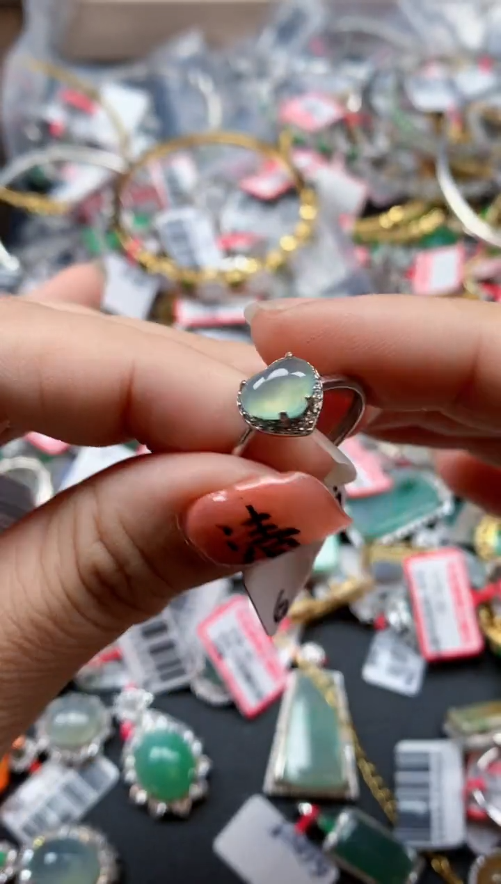 银S925镶嵌戒指翡翠天然A货缅甸翡翠