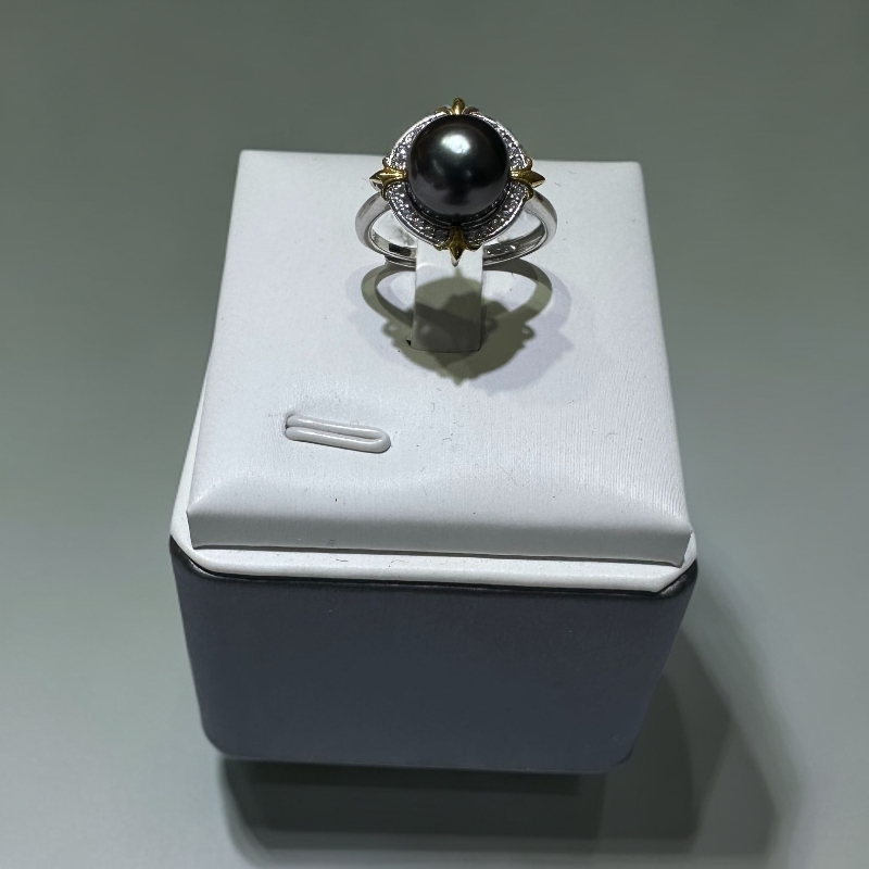 【玺润珠】海水大溪地黑珍珠设计款戒指10-11mm  【多样性发货】   