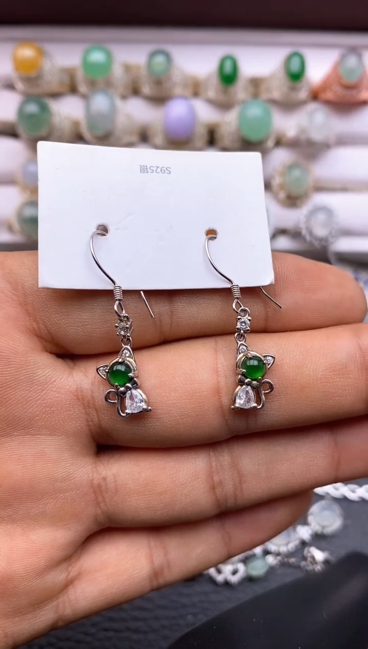 【闪购商品】翡翠耳饰银S925镶嵌3360