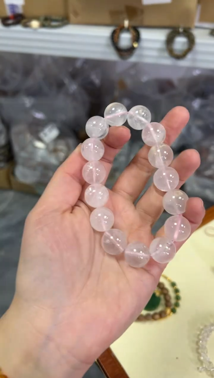 【闪购商品】水晶手链未镶嵌六芒星粉晶圆珠手串[314]