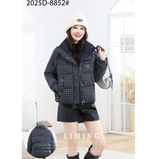【国标羽绒服】倪妍裳8852#时尚格子立领羽绒服