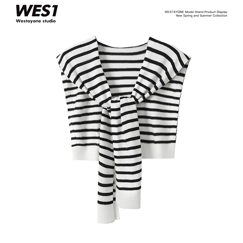 【1月15号新品】WESTAYONE经典条纹针织披肩百搭假领子坎肩装饰
