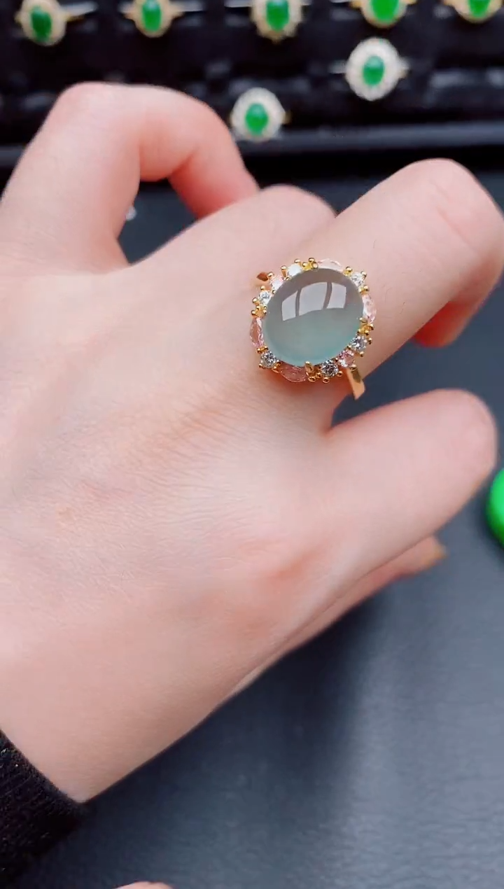 【闪购商品】翡翠戒指银S925镶嵌天然a货翡翠193