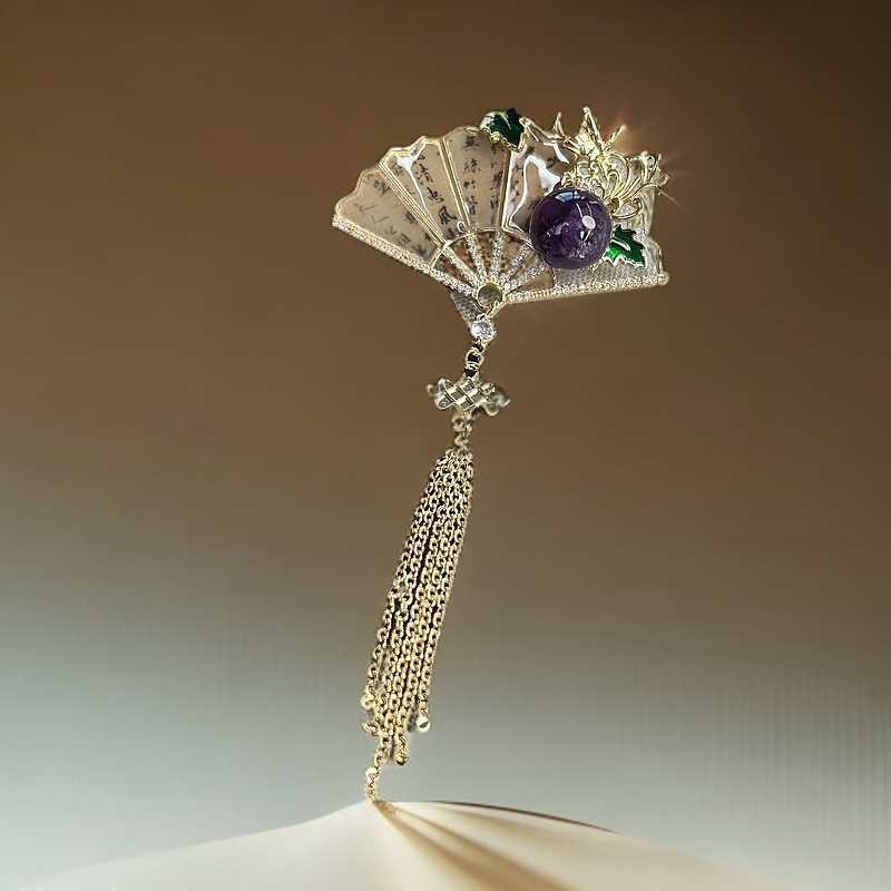 【何姐聊收藏】紫水晶扇子流苏胸针胸花国风复古 YS1670065