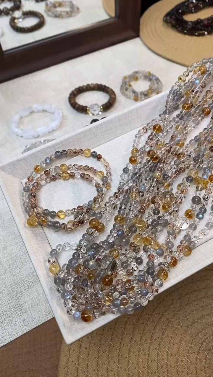 合金手链水晶《鎏金岁月》黄水晶超七月光设计三圈5-6mm多样性发一