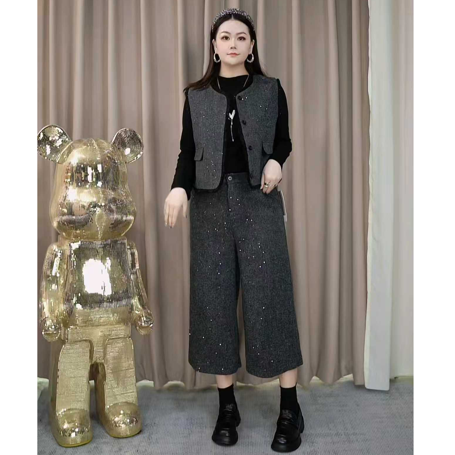 【洋洋】通勤优雅风老钱风休闲风时尚套装洋气黑色气质时尚