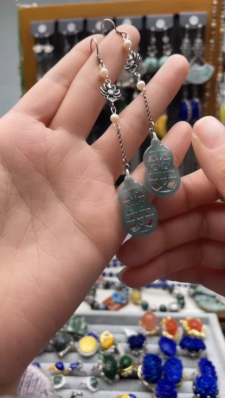 【闪购商品】翡翠耳饰银S925镶嵌饰品