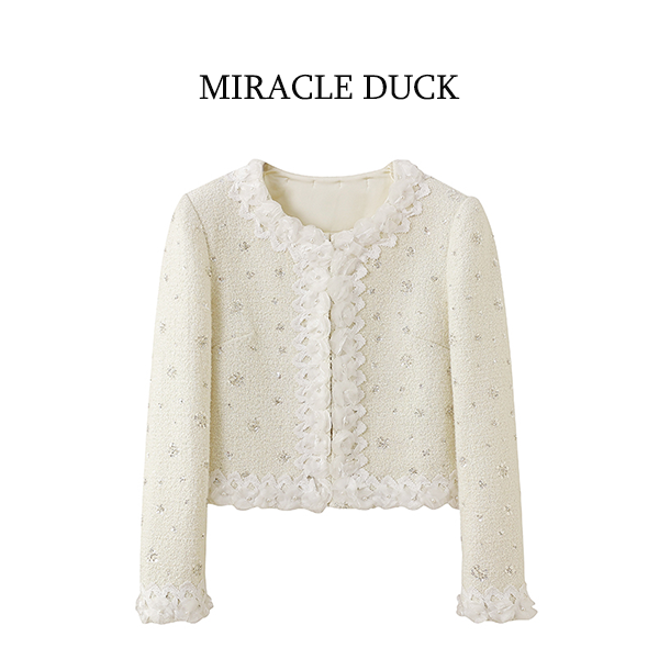 3号【冬日柔梦】秋冬气质重工亮片钉珠立体花朵小香风短外套C1889