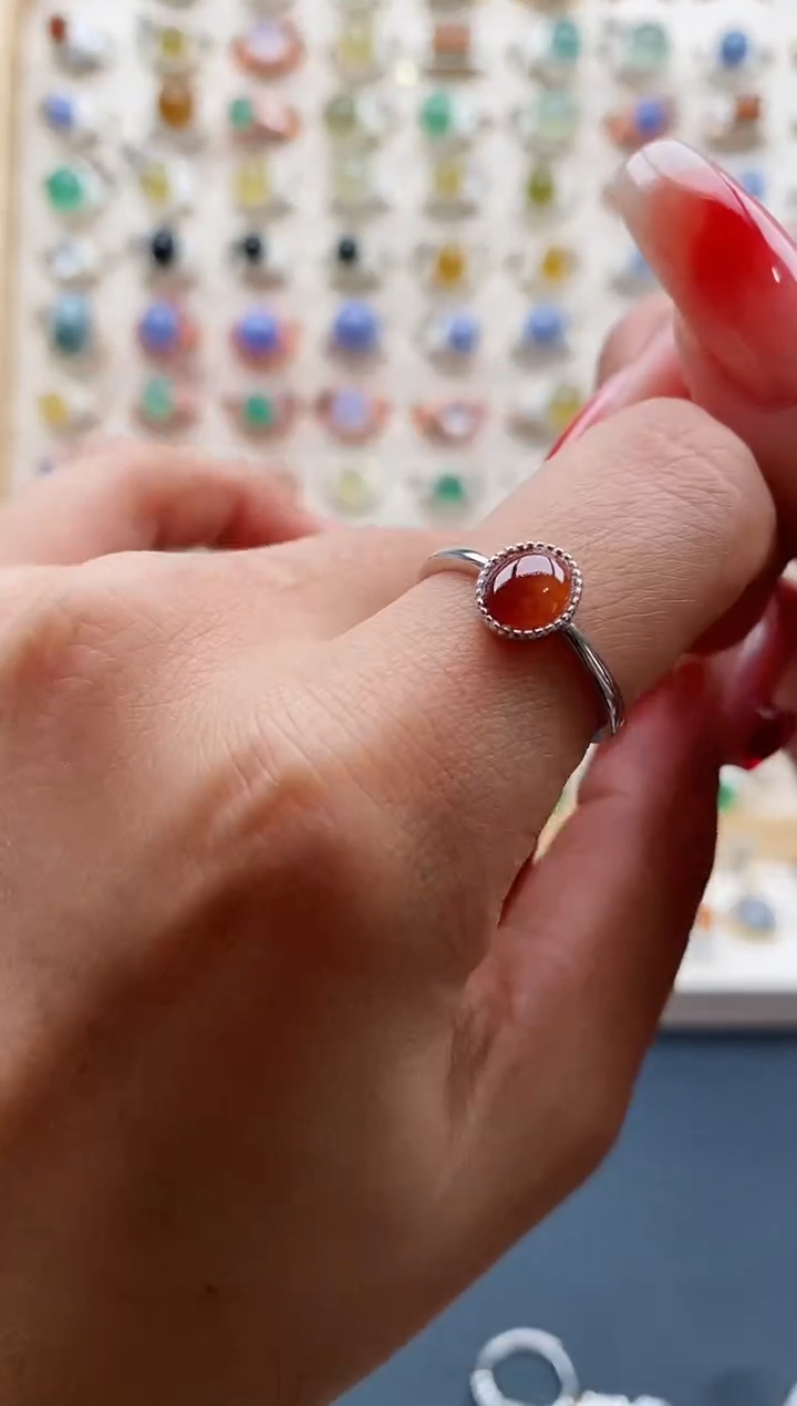 【闪购商品】翡翠戒指银S925镶嵌缅甸天然A货翡翠222 7+5