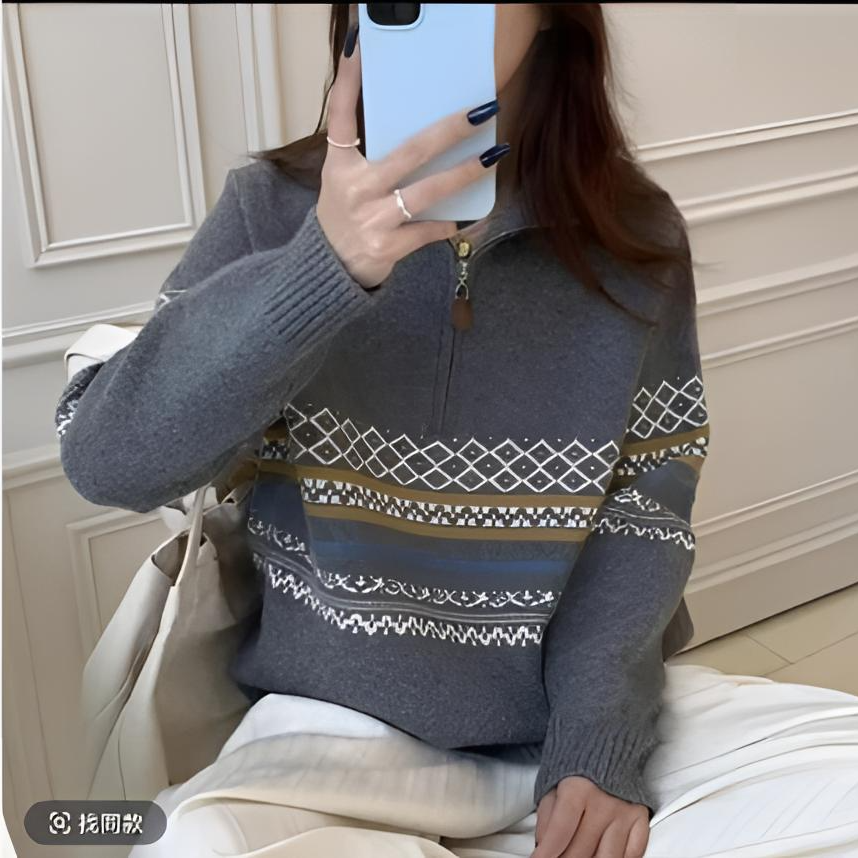 1133【灰  半拉链衫】高级感针织长袖针织衫毛衣