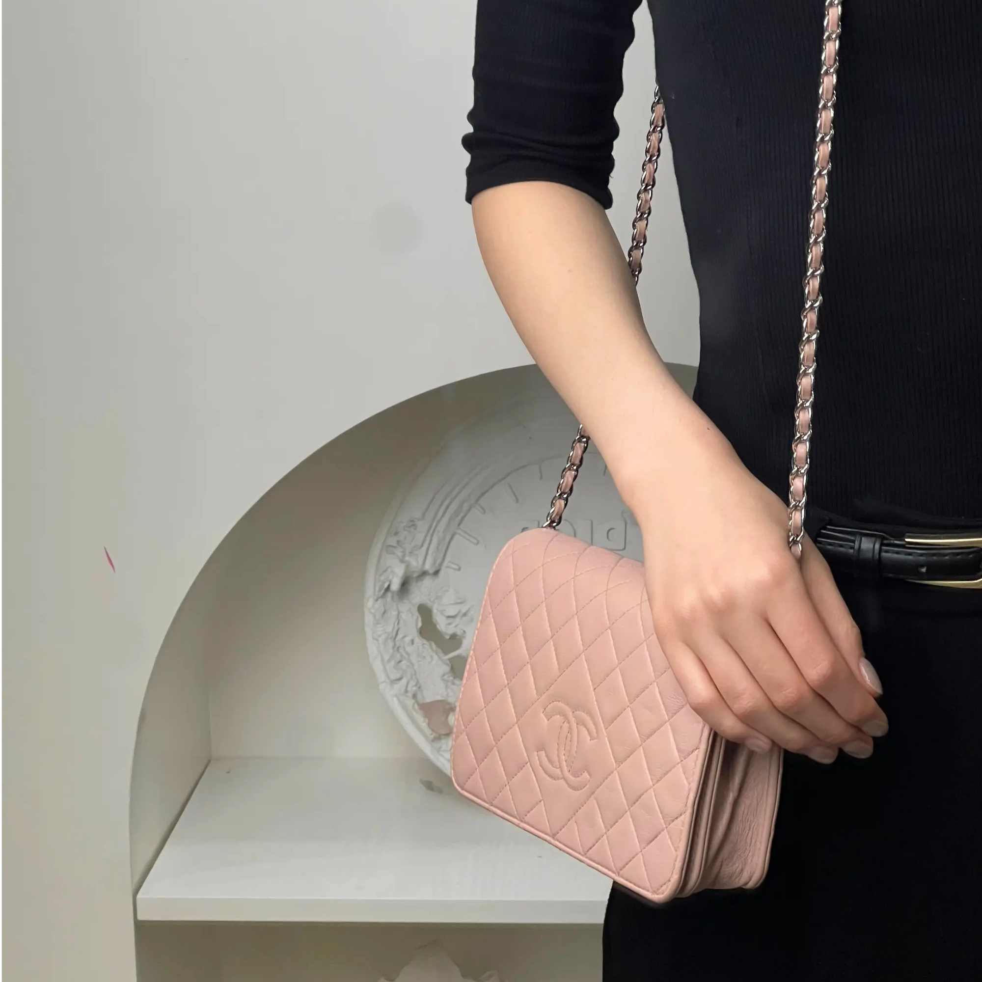 95新 Chanel/香奈儿 Chanel 裸粉色菱格纹链条woc/98新/优选