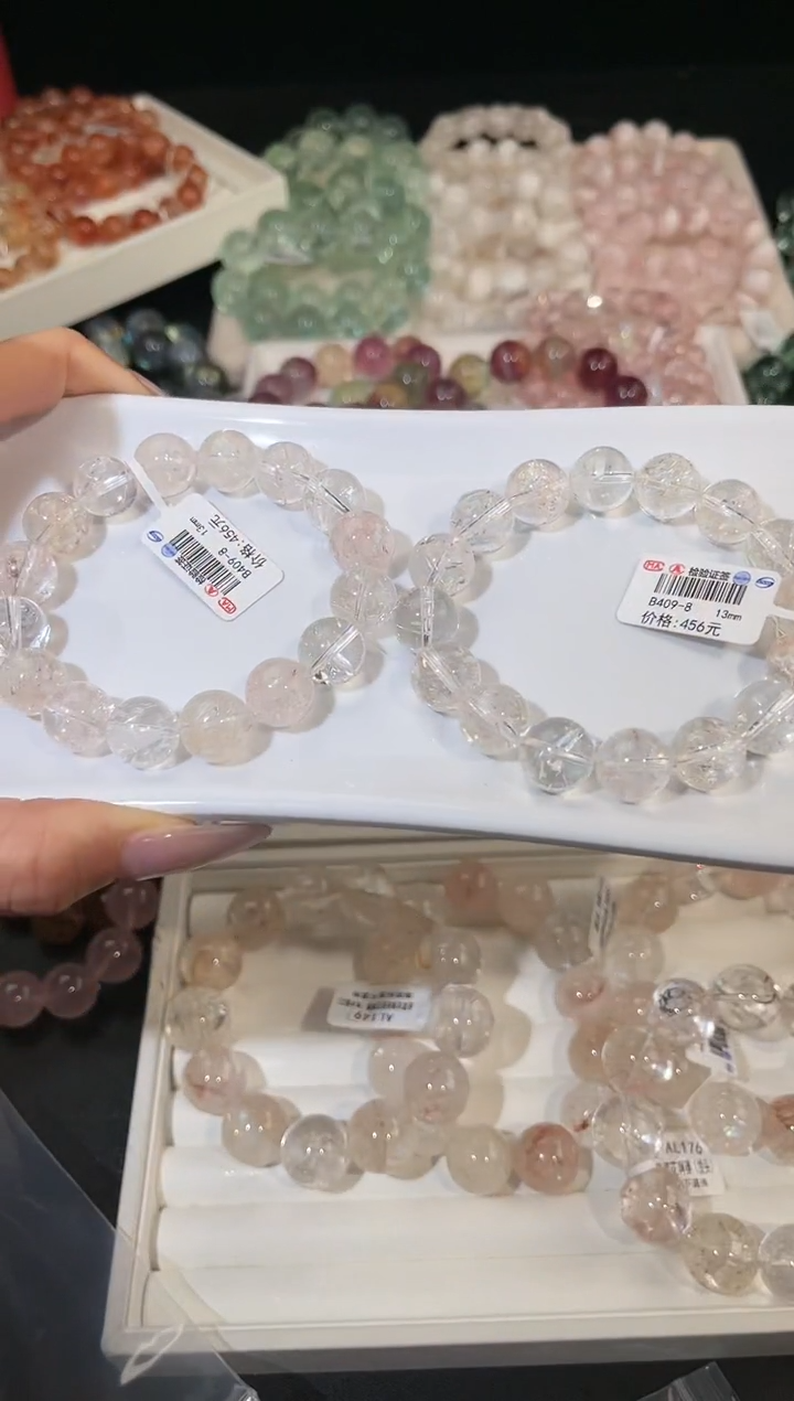 水晶手链未镶嵌多样性发一迷雾玫瑰13mm