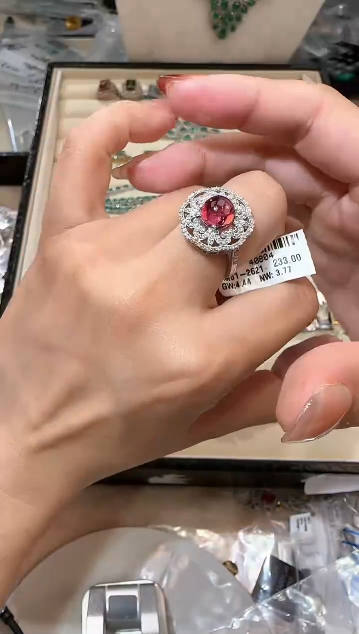 【闪购商品】定制碧玺戒指银S925镶嵌戒指