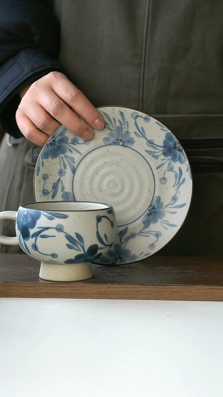 【闪购商品】陶瓷手绘七里香高足+甜品盘@4-2@