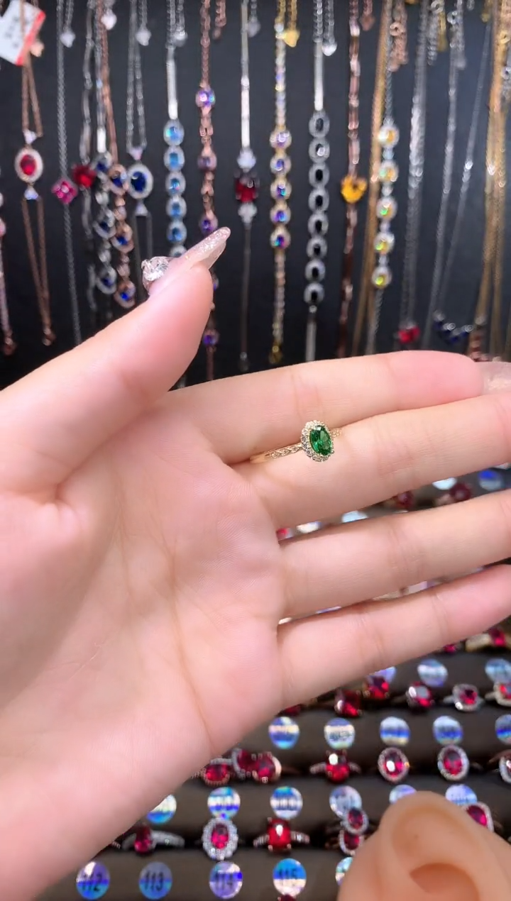 戒指透辉石银S925镶嵌金色46