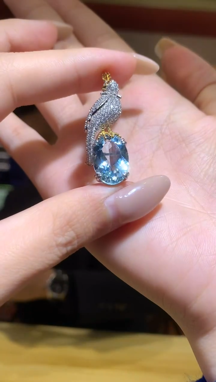 银S925镶嵌吊坠(赠链)海蓝宝石【宝石世家严选】