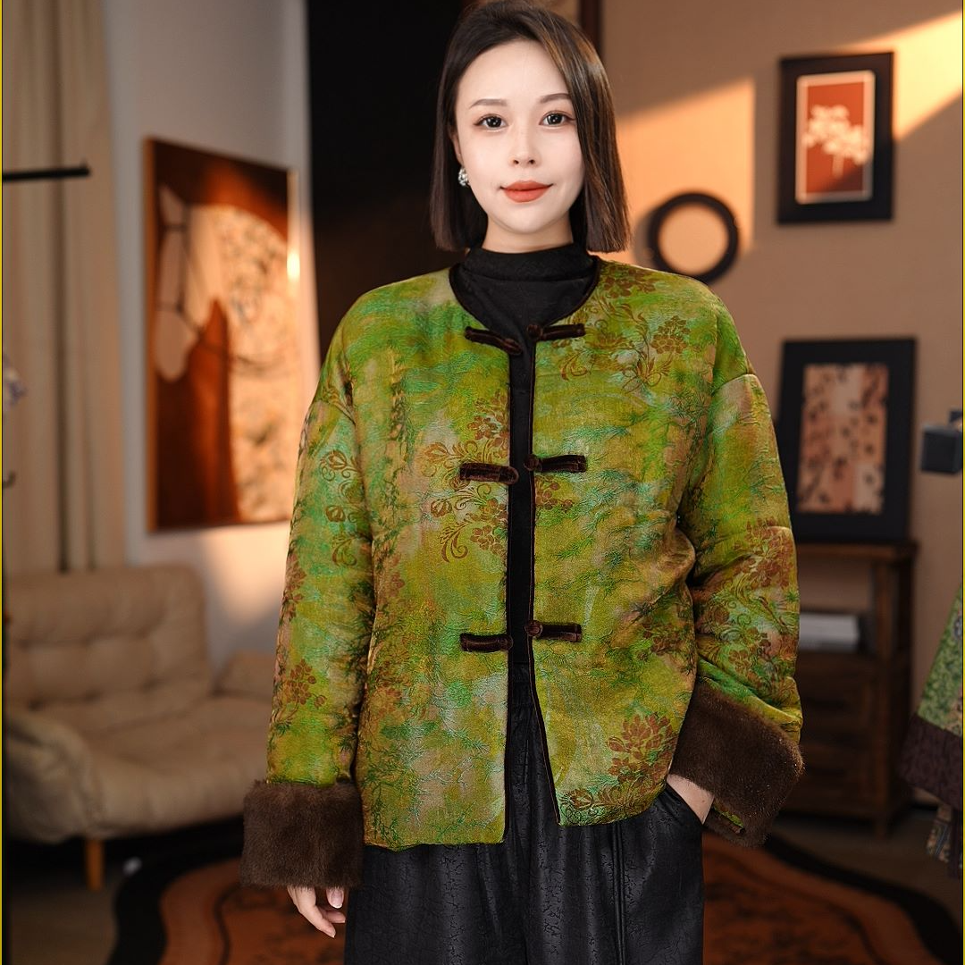 女装秋冬国风妈妈旗袍衫印花外套中国风中式0569