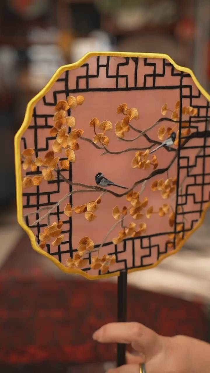 扇子团扇 绣花双面非遗