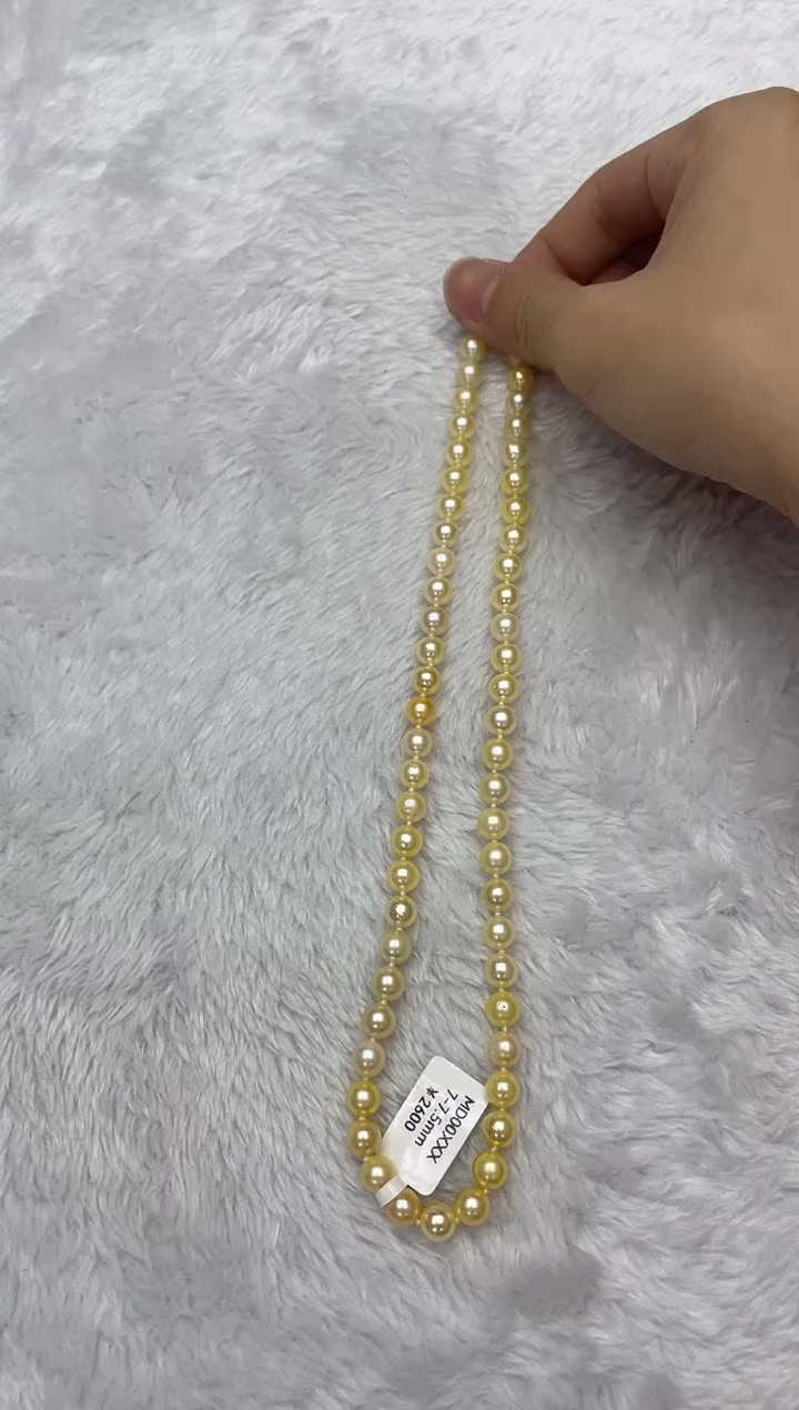 海水珍珠银S925镶嵌项链AK羽皇金7-7.5mm（多样性发一）