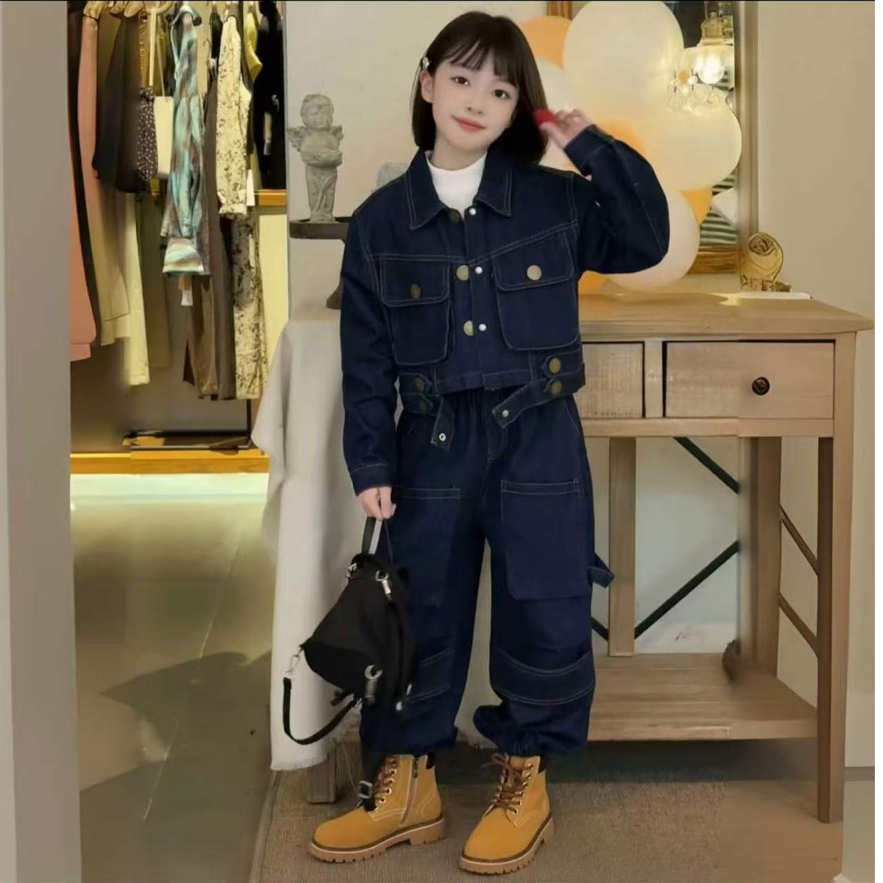 女童工装牛仔套装秋装2025新款潮酷穿搭儿童设计款牛仔两件套