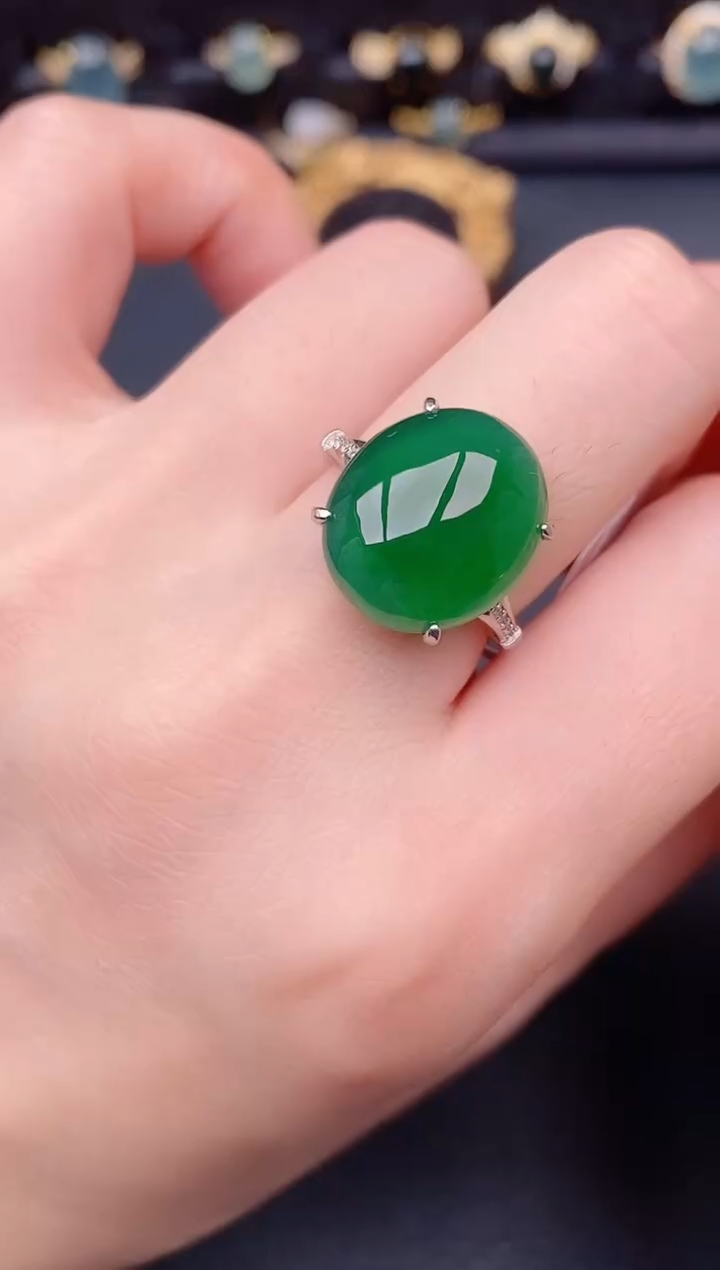 银S925镶嵌戒指翡翠天然a货翡翠309