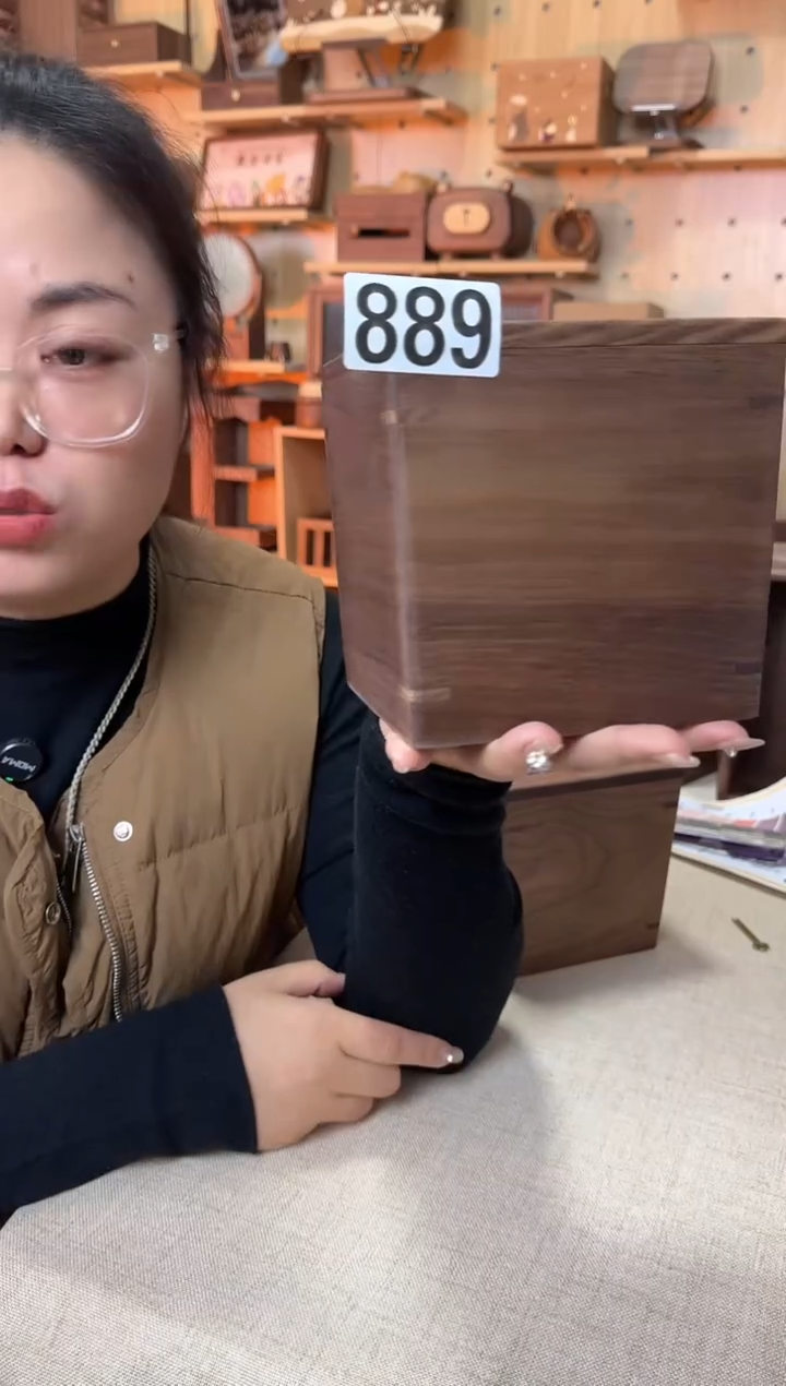 木889北美黑胡桃新款桌面垃圾桶