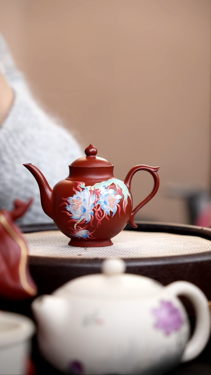 茶壶紫砂004 朱泥玉露泥绘三花