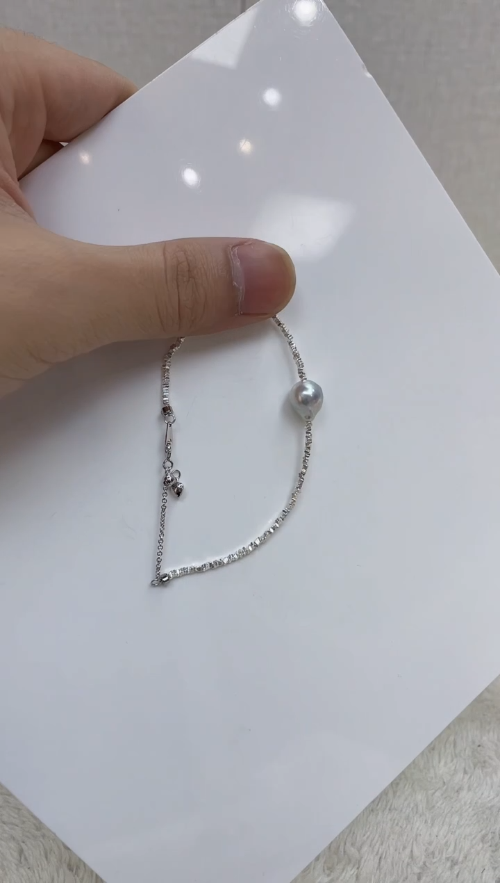 银S925镶嵌海水珍珠手链   