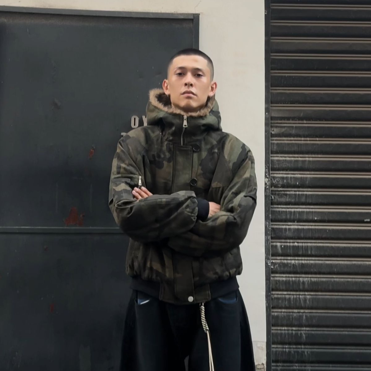 MaxDstr毛领连帽迷彩外套