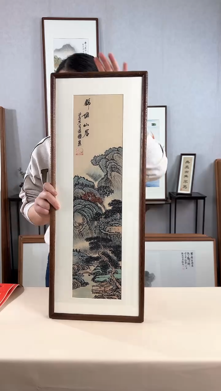 【闪购商品】国画手绘*锦绣山居*28*72cm实木框