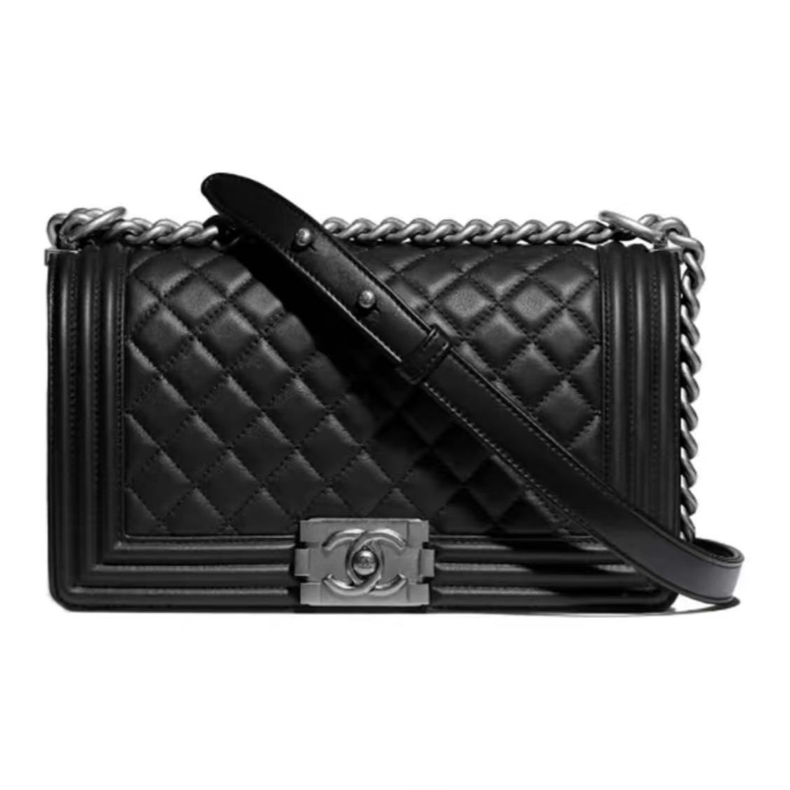 99新 Chanel/香奈儿 桔夕 光面中号leboy黑银 THCI3868