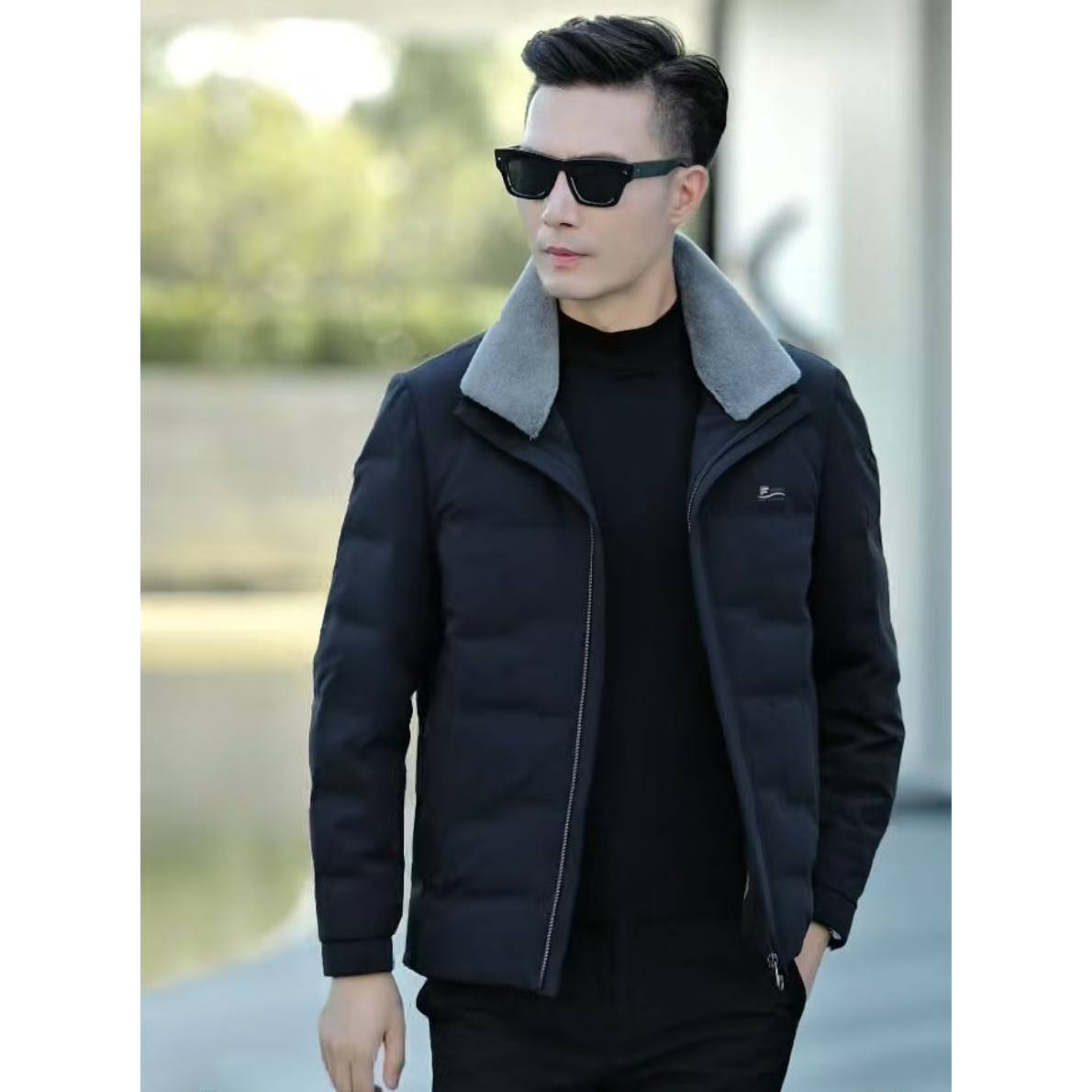 2656羽绒服保暖立领羊羔毛领冬季商务休闲男款爸爸款