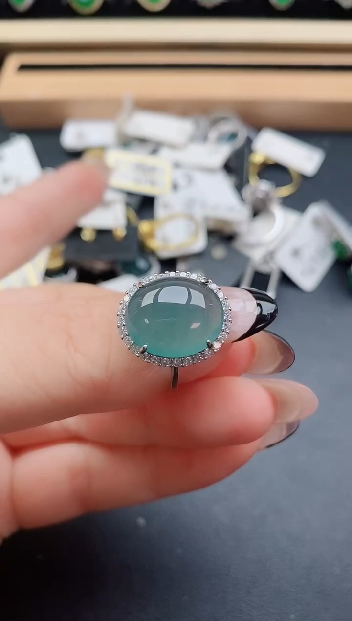 翡翠戒指银S925镶嵌60906