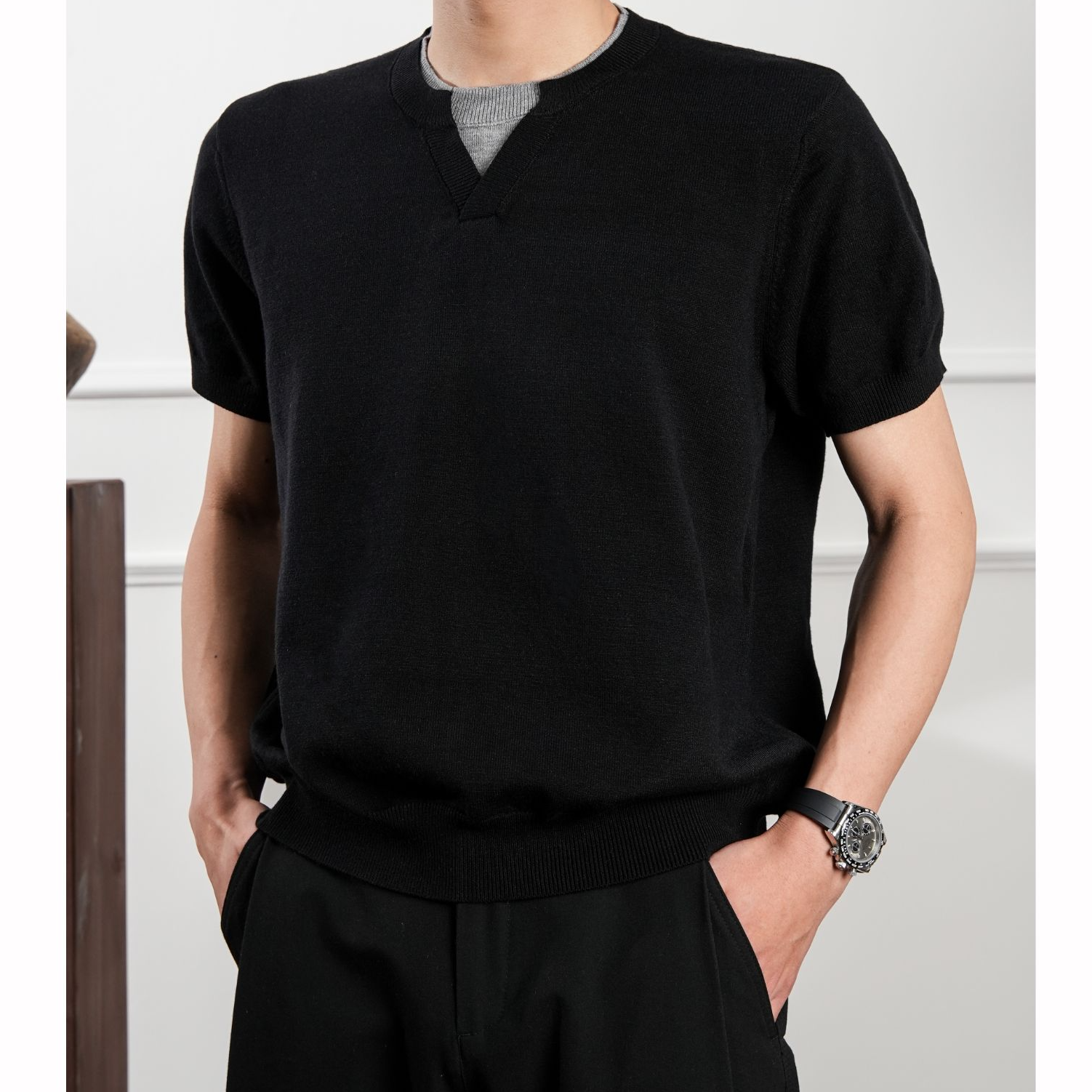 3-in-o 美式假两件针织短袖夏季街头高级感休闲百搭T恤上衣RS8358