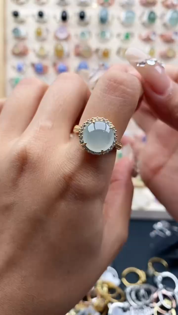 【闪购商品】翡翠戒指银S925镶嵌天然A货翡翠222  9+4